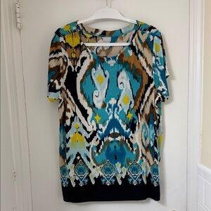 Chico’s Traveler’s Turquoise & Brown abstract Short-Sleeve Top